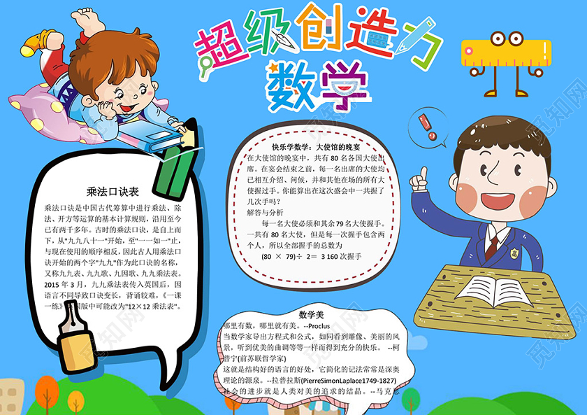 小学生乘法口诀表卡通超级创造力数学乘法口诀表小报