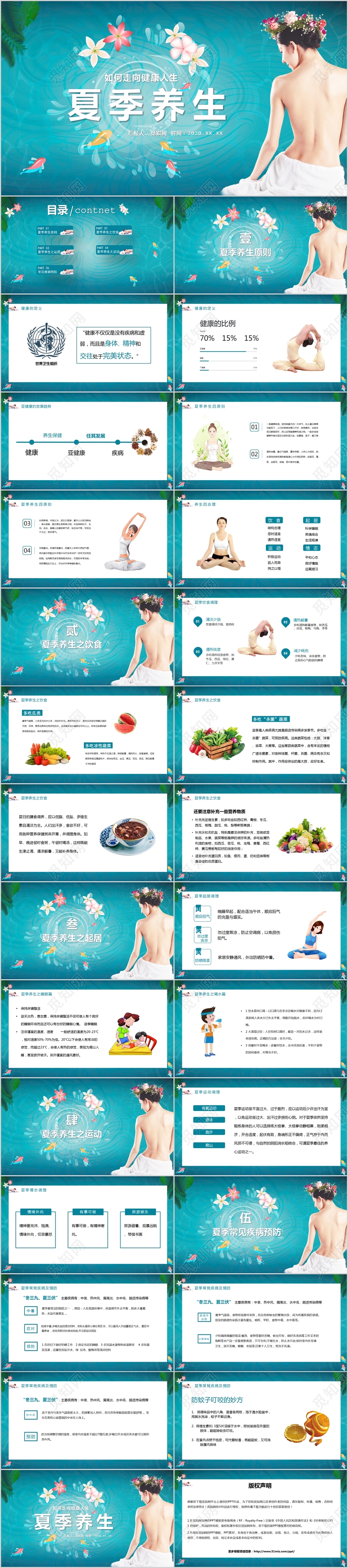 绿色清新身体健康美管理走向健康人生夏季养生知识主题PPT模板