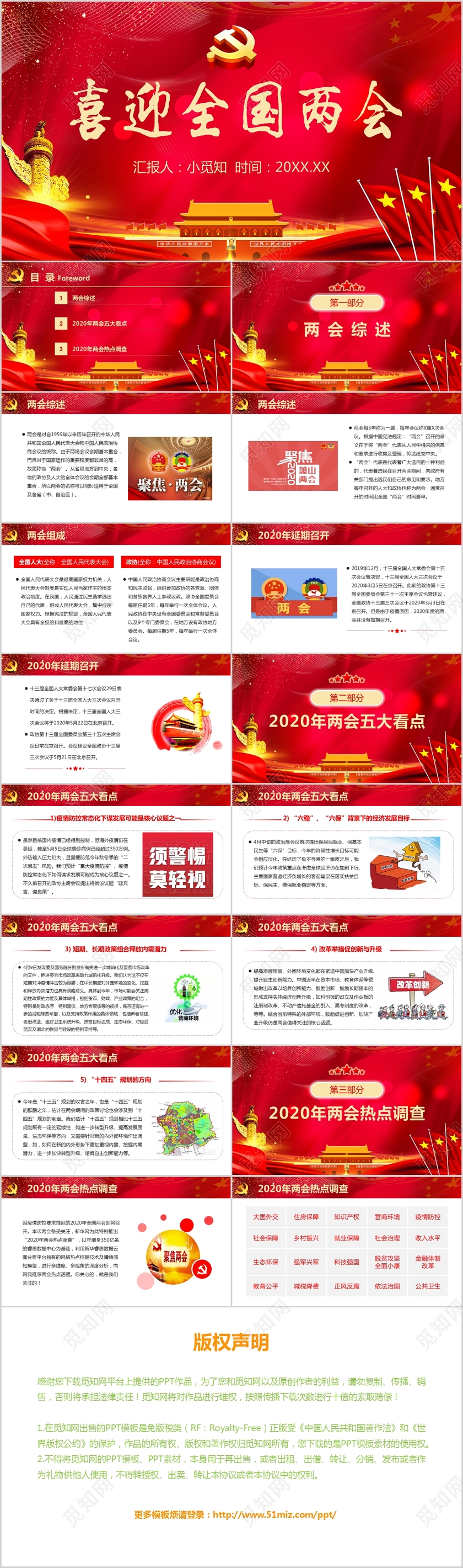 红色喜迎2020年两会聚焦关注民生胜利召开党政党建党课ppt