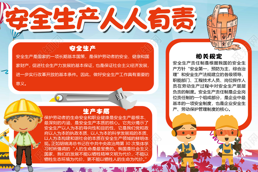 卡通简约安全生产人人有责小报手抄报word模板