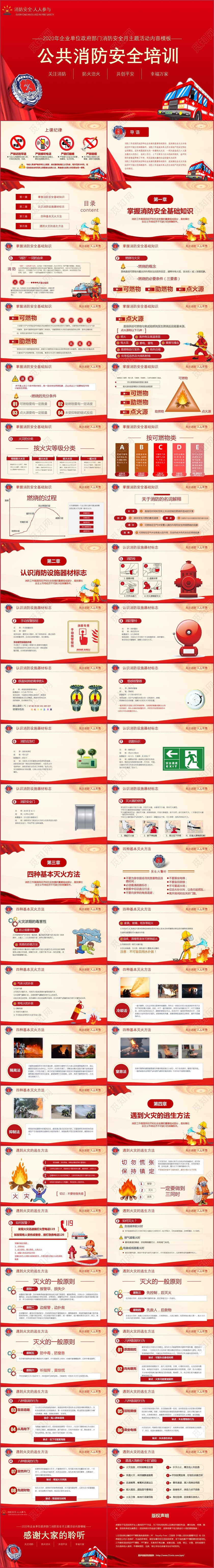 红色党政党建党课2020年最新公共消防安全知识培训PPT模板