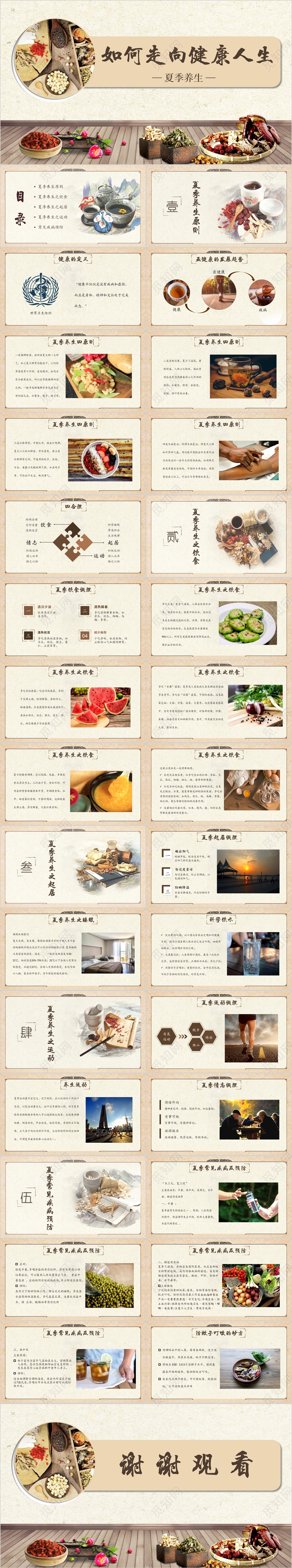 古典中国风夏季养生中医中药养生饮食营养PPT模板