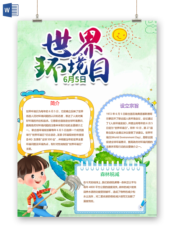 清新风竖版世界环境日森林锐减人类环境热点手抄报