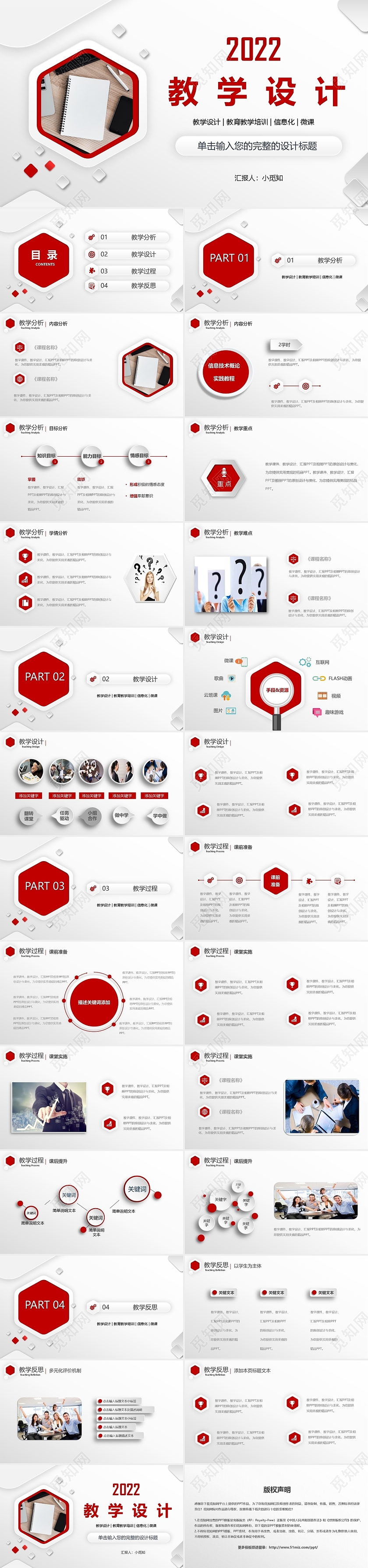 红色简约微粒体信息化教学设计说课PPT课件模板