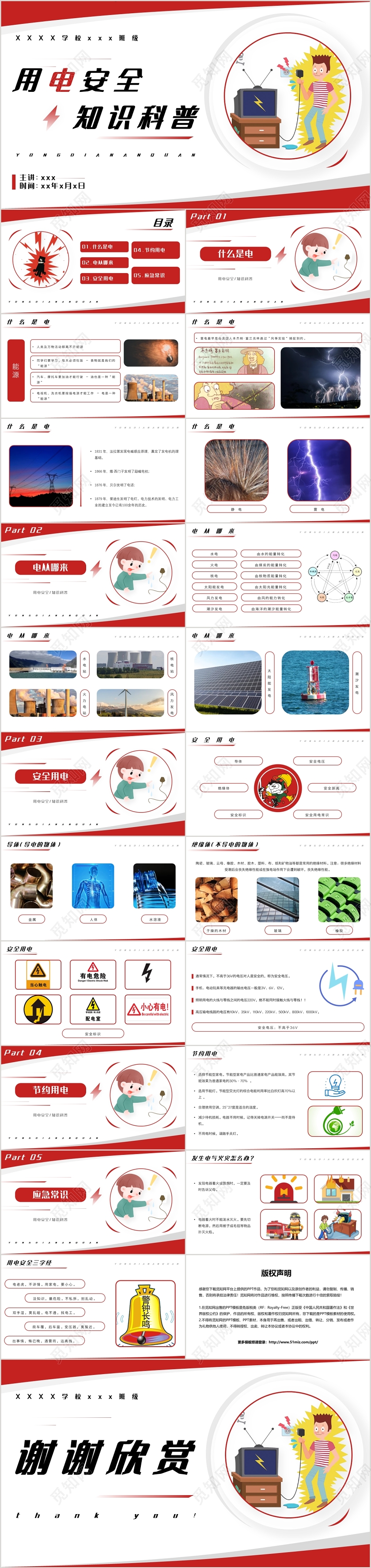 红色简约用电安全知识科普PPT模板