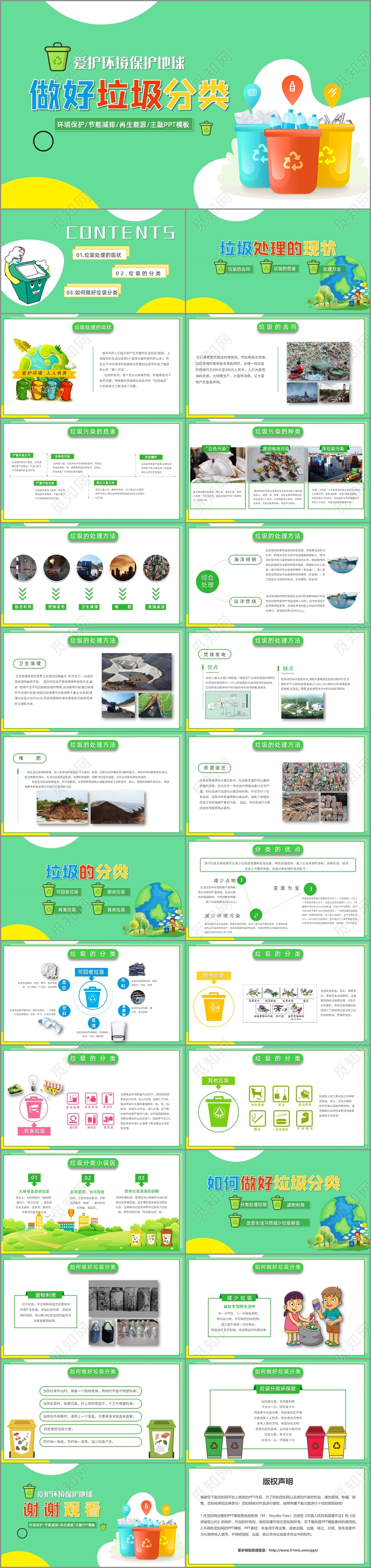 绿色爱护环境保护地球做好垃圾分类主题PPT模板