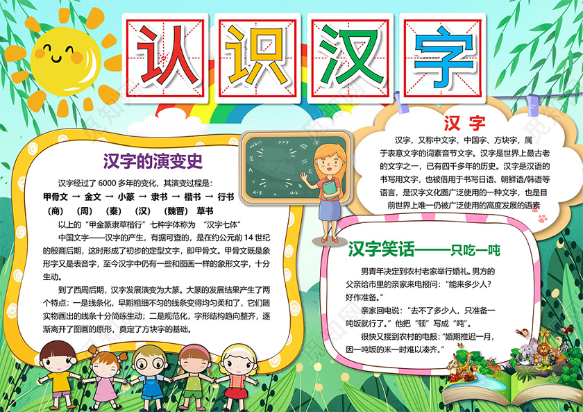 卡通认识汉字汉字演变史汉字笑话甲骨文金文小篆小报识字