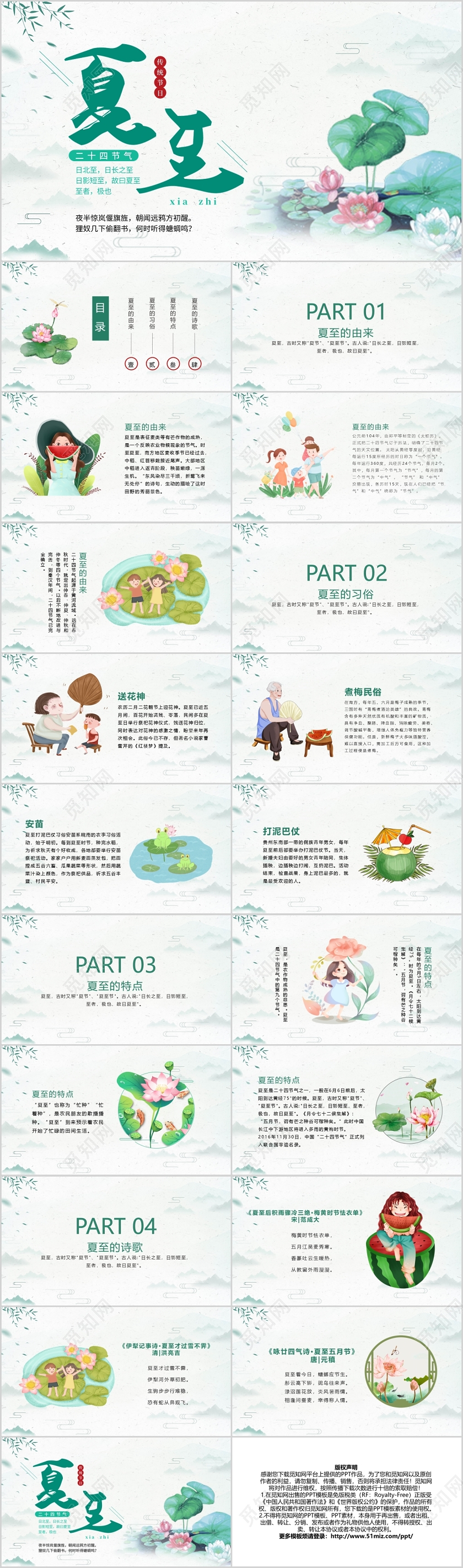 绿色中国风传统节气介绍夏至PPT模板宣传PPT动态PPT