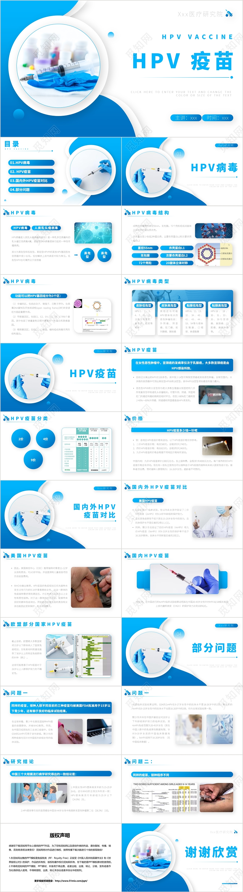 医疗蓝色简约hpv疫苗知识培训PPT模板
