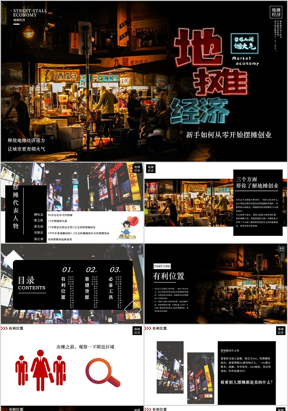 黑色商务相册风地摊经济之新手如何从零开始摆地摊课件PPT