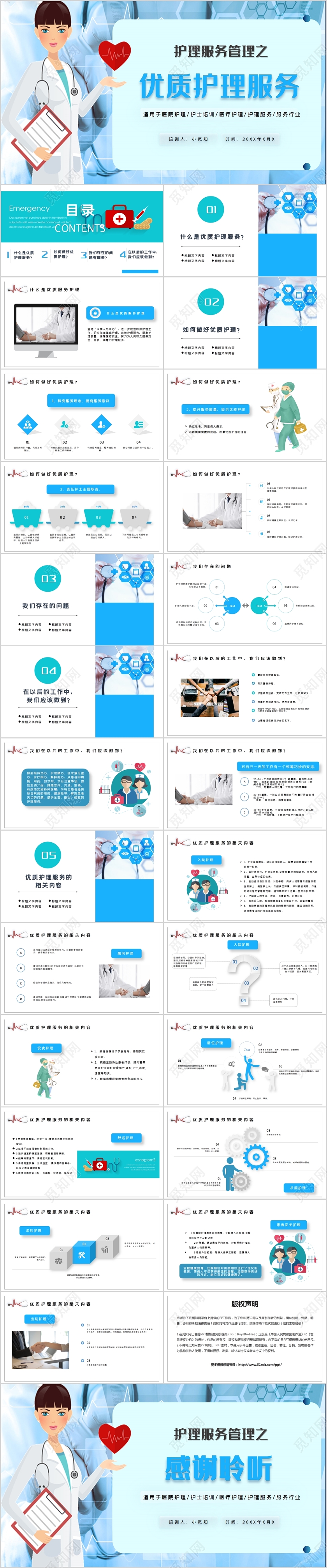 蓝色简约医院医疗护理服务管理之优质护理服务培训PPT模板