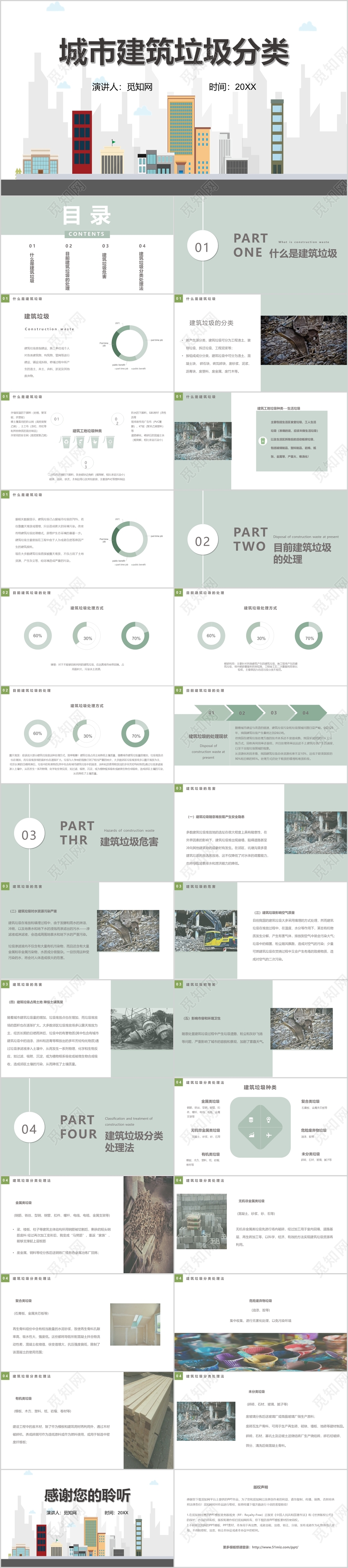 灰色简约城市建筑垃圾PPT模板