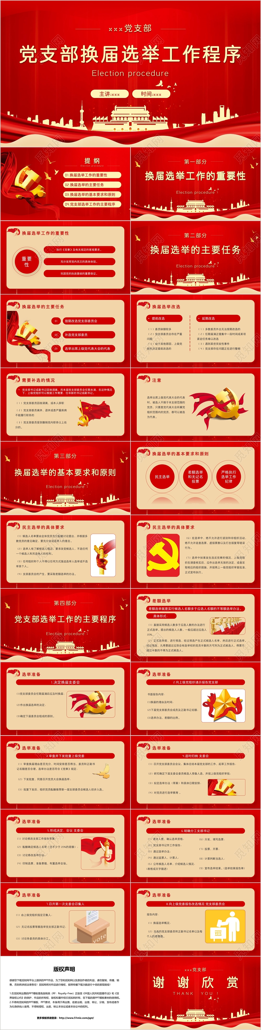红色党政风格党支部换届选举工作程序PPT模板