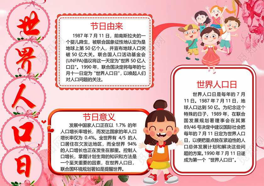 卡通世界人口日节日由来节日意义人口问题小报