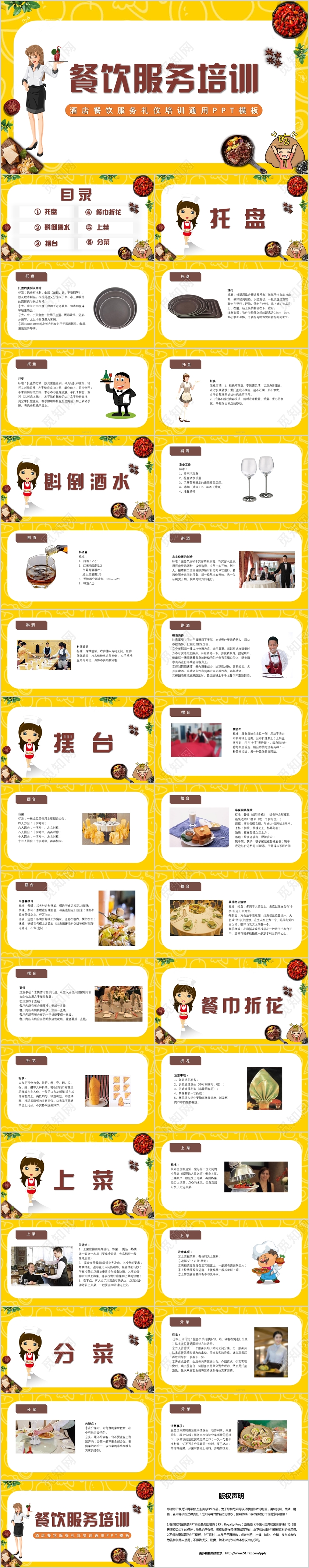 卡通简约黄色美食餐饮服务培训PPT模板
