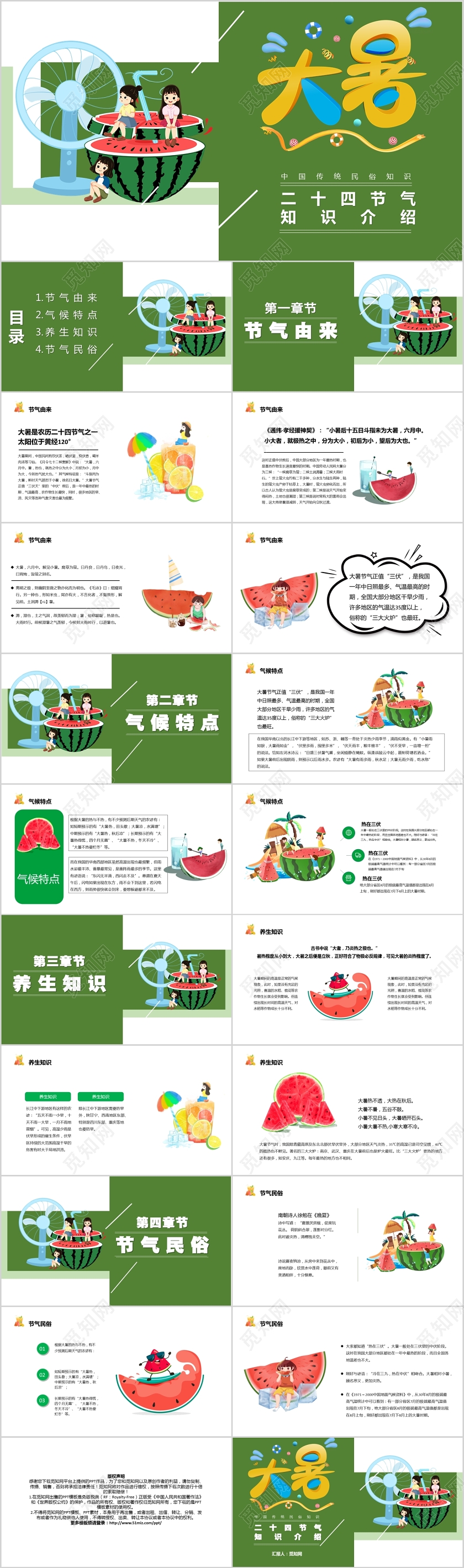 绿色小清新简约大暑ppt模板
