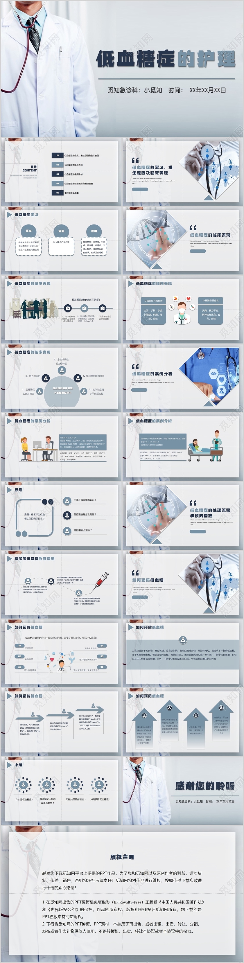 简约大气医疗低血糖护理查房PPT模板