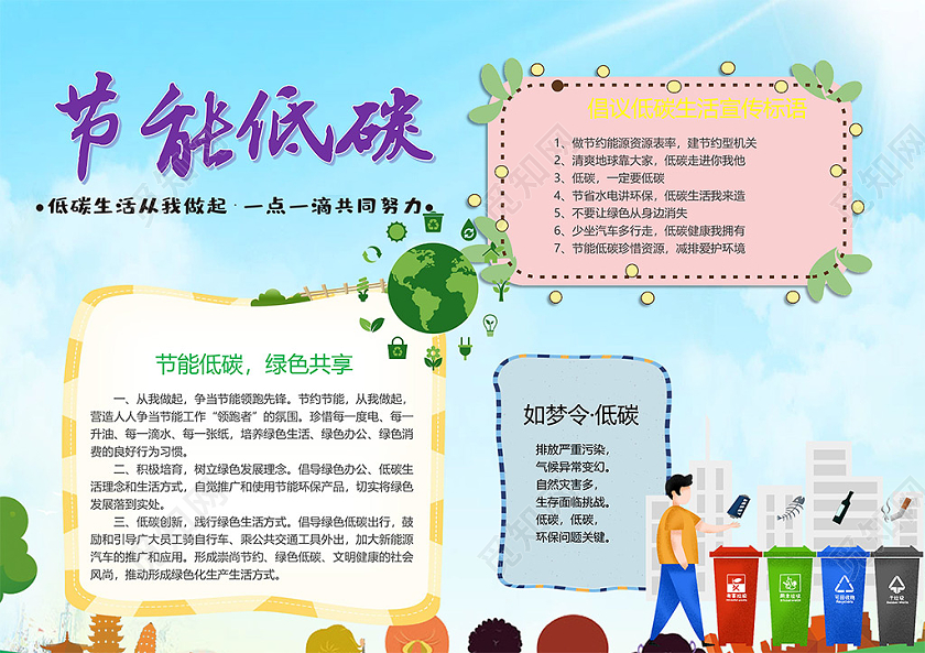 绿色节能低碳绿色共享低碳生活宣传标语节约污染小报