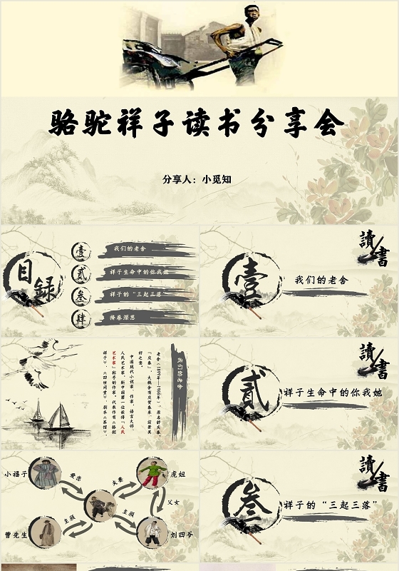 中国水墨风骆驼祥子读书分享会PPT模板