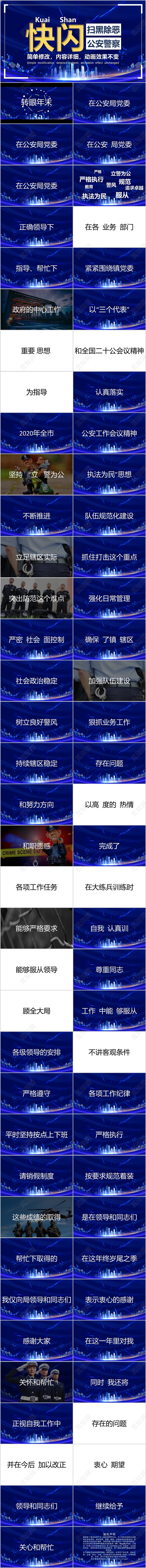 蓝色简洁风格快闪扫黑除恶公安警察汇报报告PPT模板