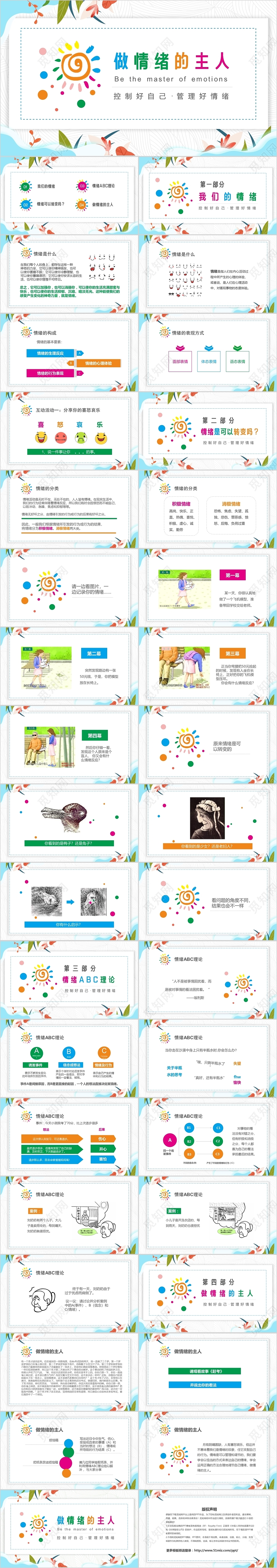 小清新卡通情绪管理做情绪的主人企业培训的课件PPT