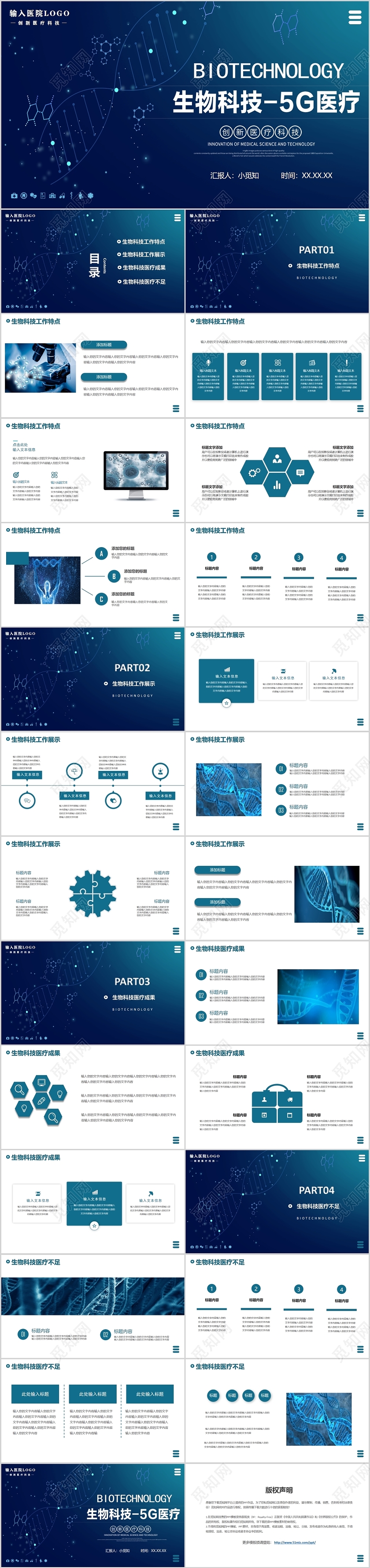 深色稳重生物科技DNA基因医疗医学工作总结PPT模板
