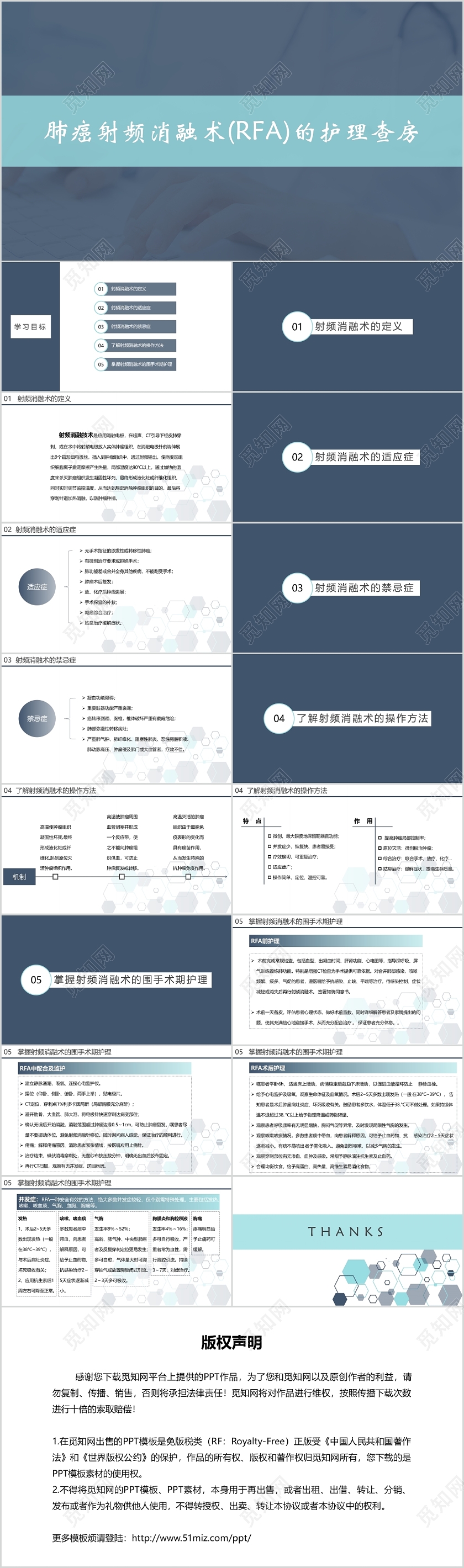 蓝色商务肺癌护理肺癌射频消融术RFA的护理查房PPT模板
