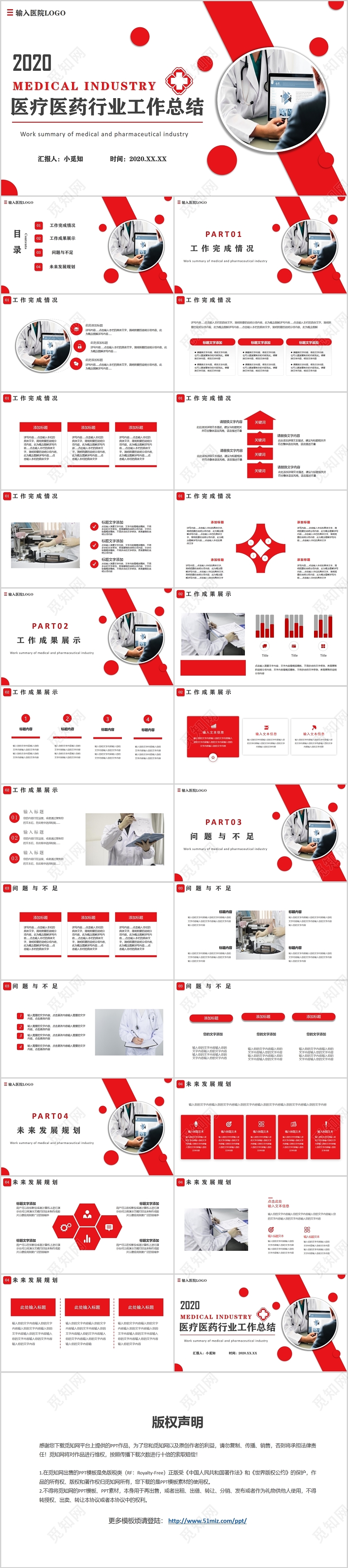 红色简约医疗医药行业工作总结PPT模板