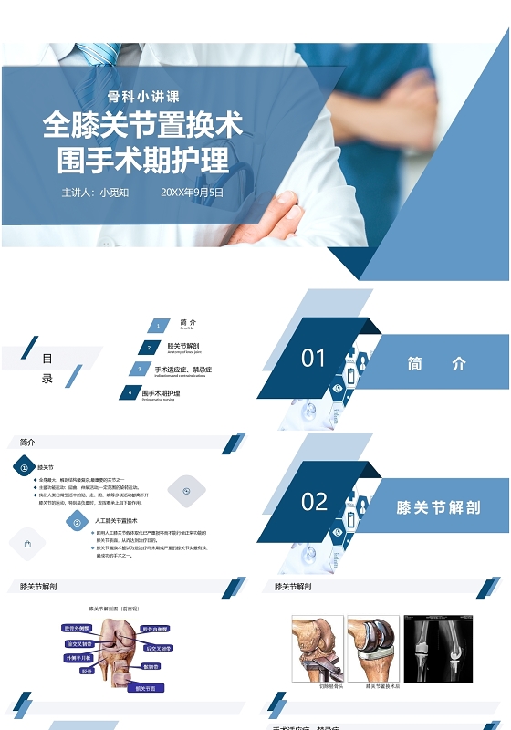 蓝色简约多边形围手术期护理查房PPT模板