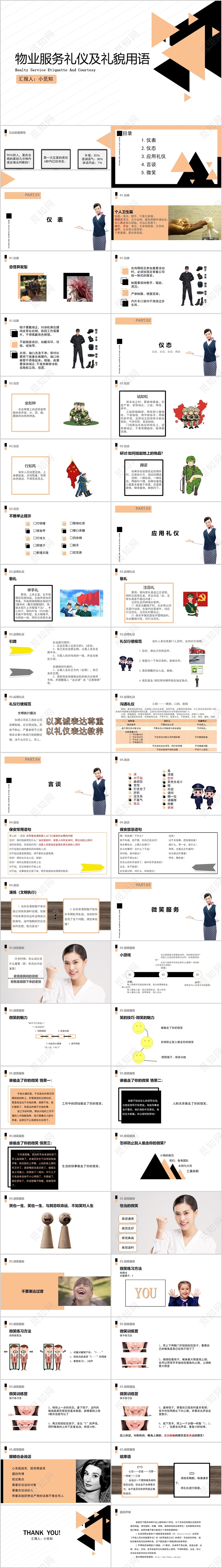 黑色橙色物业服务礼仪及礼貌用语商务礼仪培训PPT模板