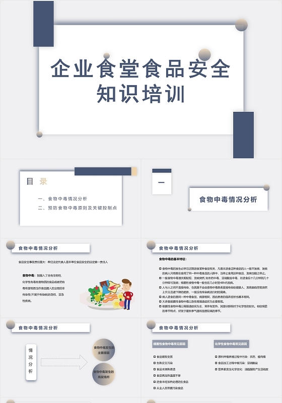 蓝色简约食品安全企业食堂食品安全知识培训PPT模板