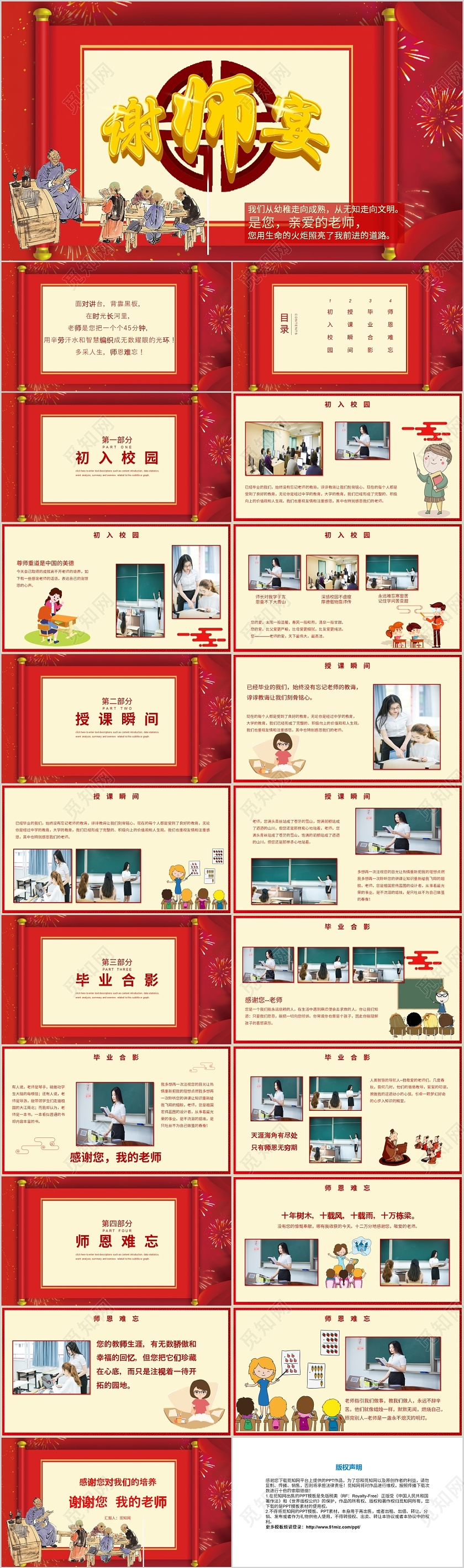 红色传统元素谢师宴策划项目书ppt模板