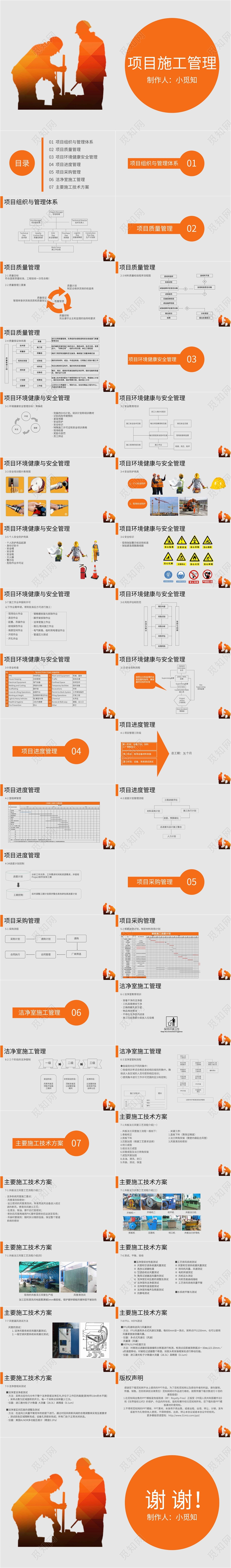 橙色灰色简约项目施工管理课件ppt模版