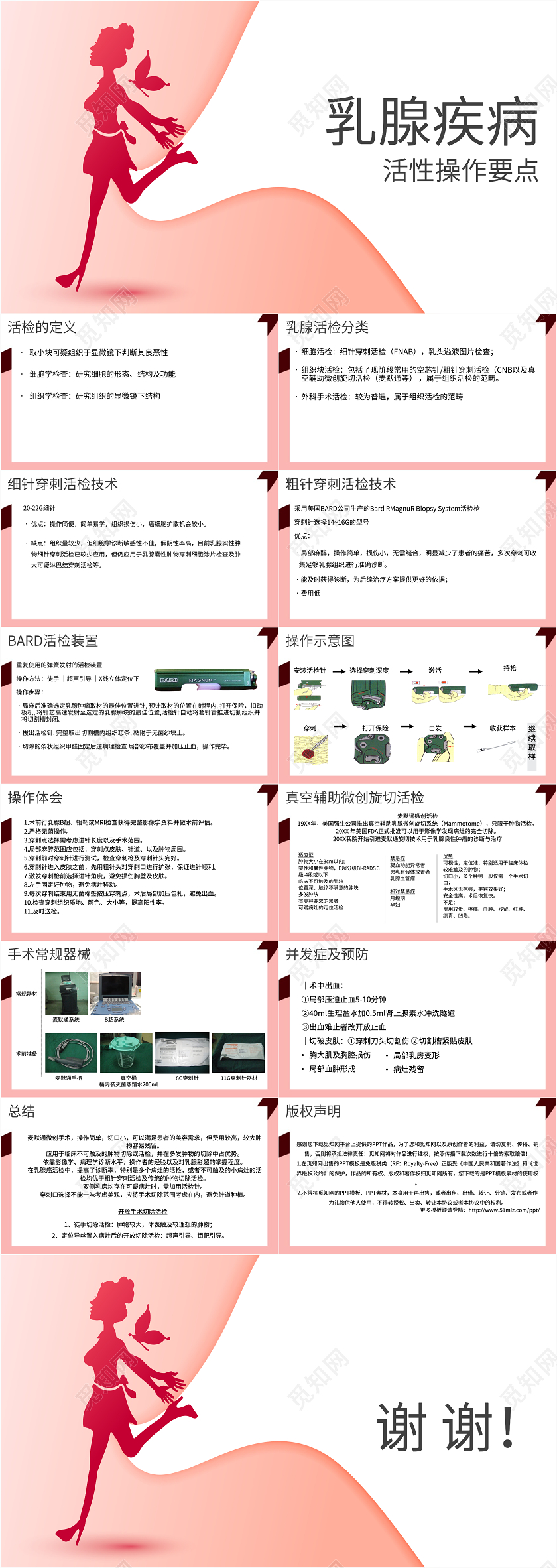 粉色简约扁平乳腺疾病活检操作要点护理查房PPT模板
