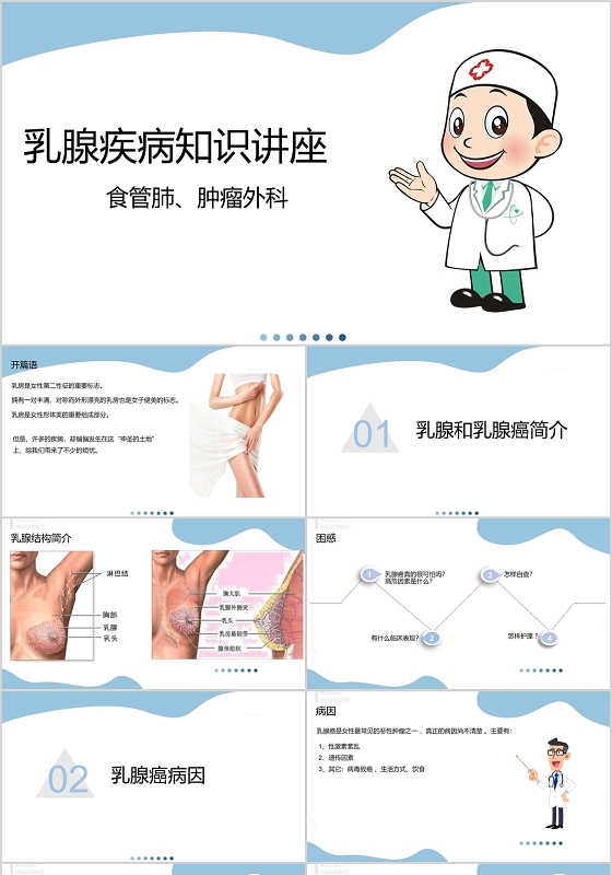 浅色卡通乳腺肿物护理查房PPT模板