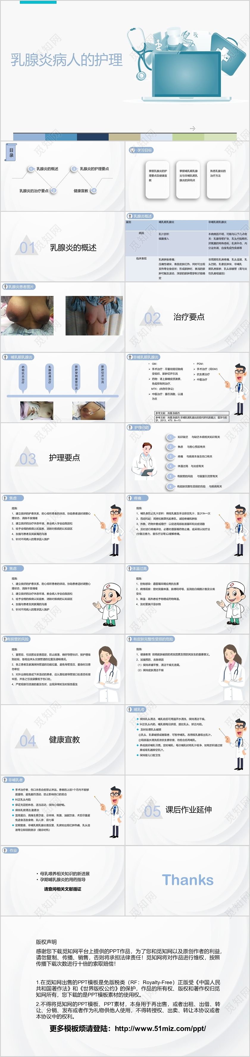 浅色卡通乳腺炎病人的护理查房ppt模板