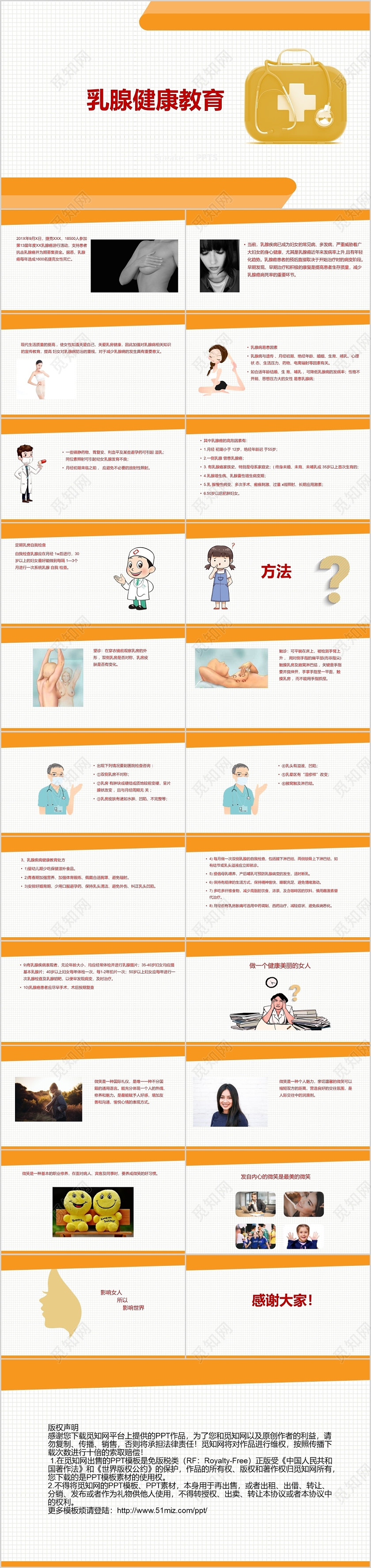 橙色卡通乳腺健康教育护理查房PPT模板
