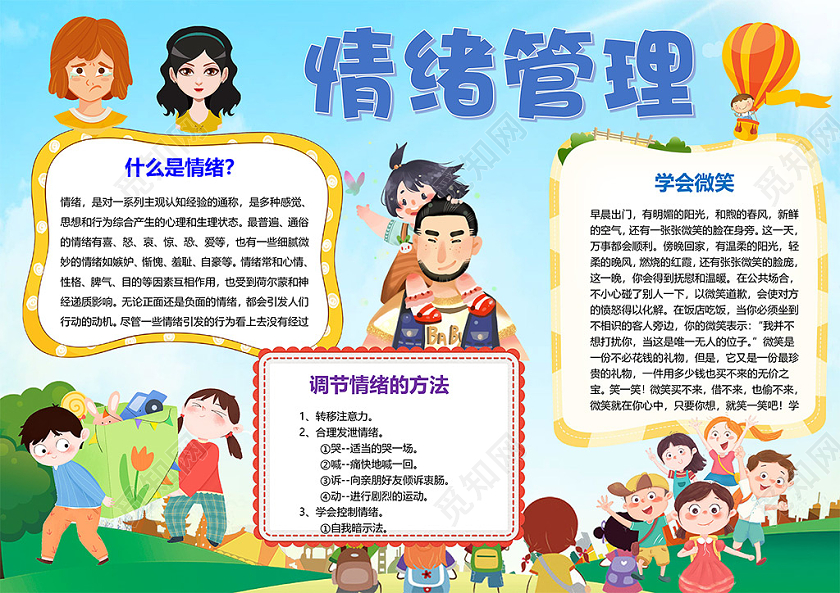 卡通插画我是情绪管理师调节情绪学会微笑喜怒哀乐小报