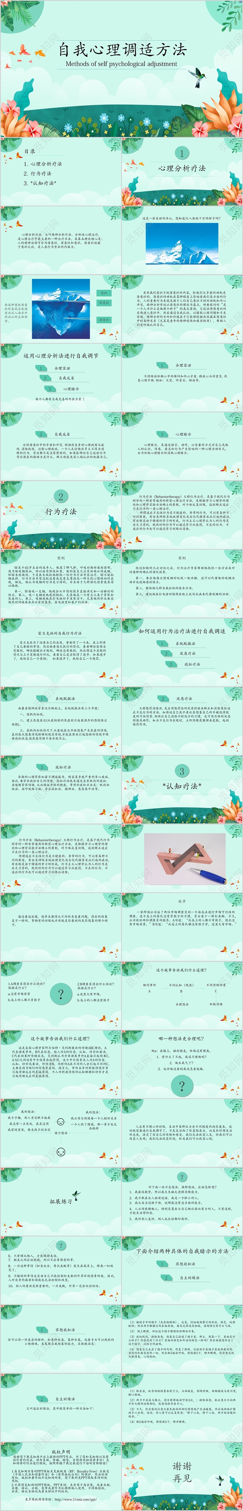 绿色清新自我调适心理方法小学生心理健康PPT模板