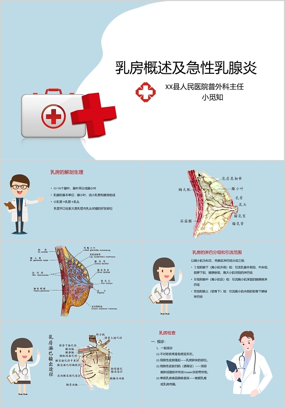 浅色卡通乳腺肿物护理查房ppt模板