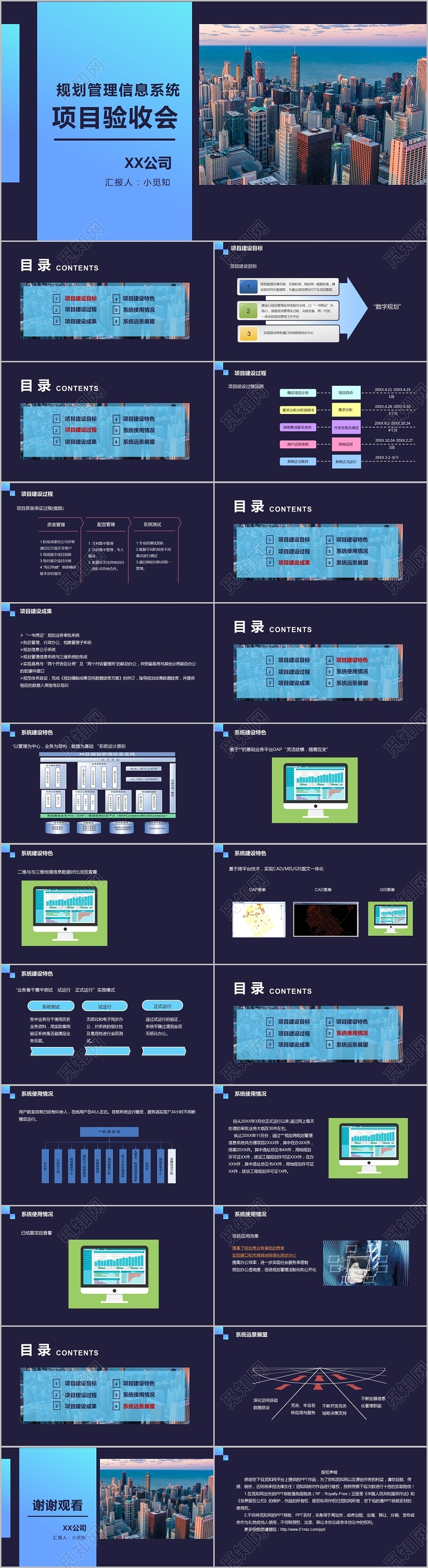 深蓝规划管理信息系统项目验收PPT模板