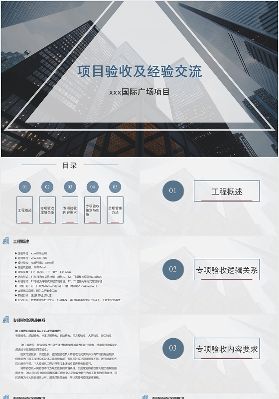 蓝色商务项目验收项目验收及经验交流PPT模板