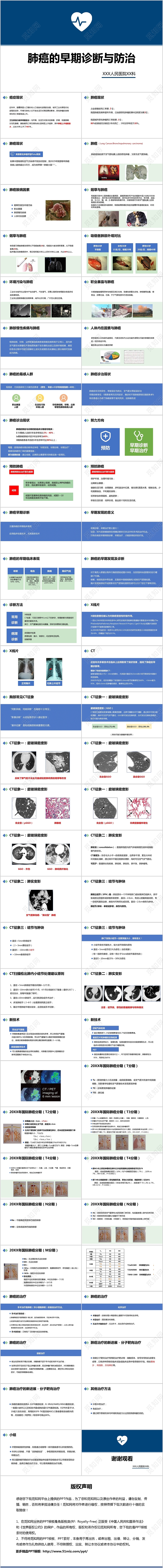 蓝色简约肺癌的早期诊断与防治护理查房PPT模板