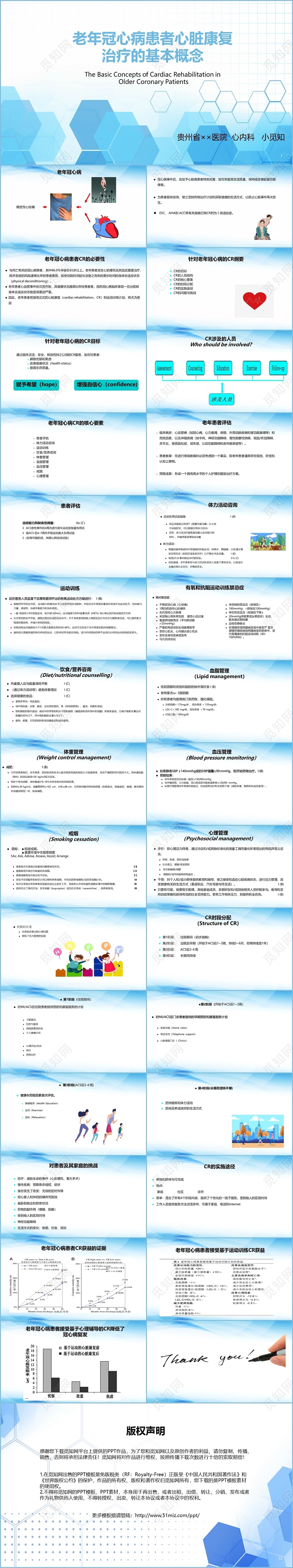 蓝色简约风老年冠心病基本概念主题概念介绍PPT模板