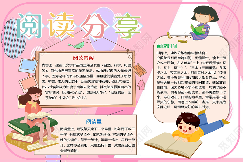 粉色卡通清新风阅读分享小报手抄报word模板读书分享