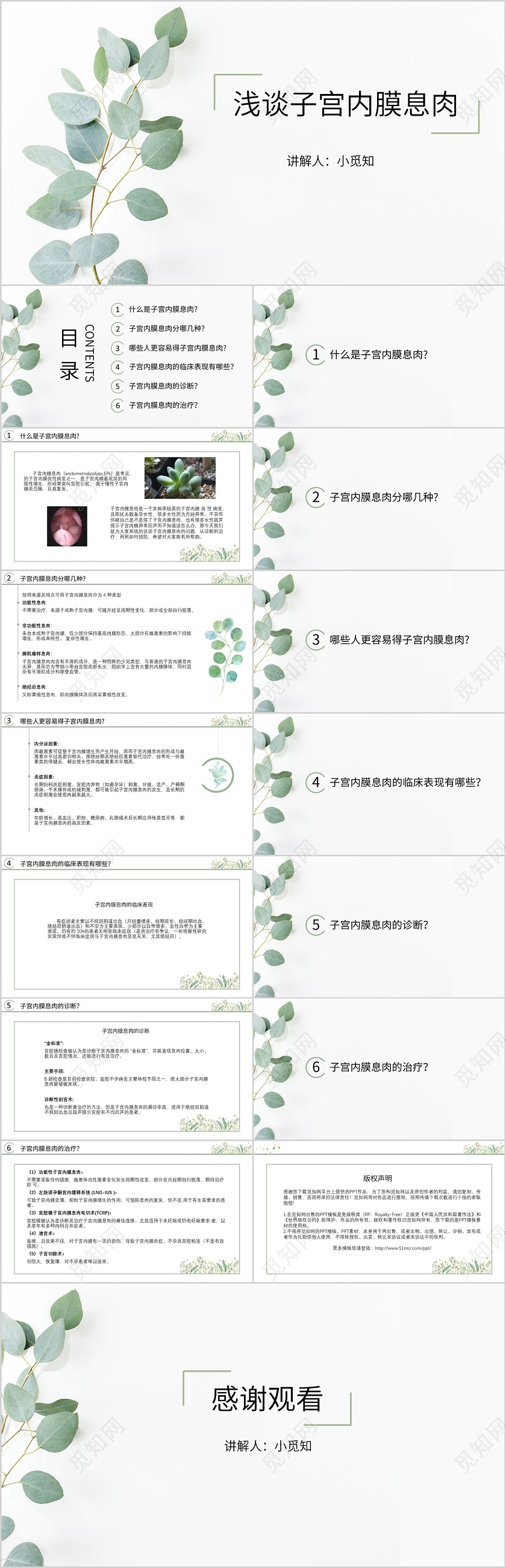 绿色清新简约护理查房浅谈子宫内膜息肉PPT