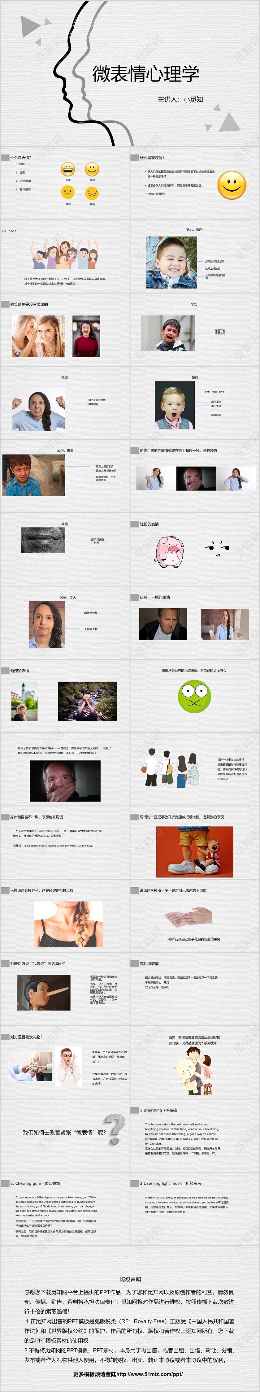 灰色简约心理学微表情心理学PPT模板