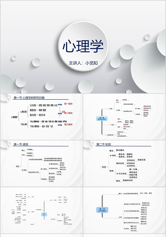 浅灰色微立体心理学ppt模板