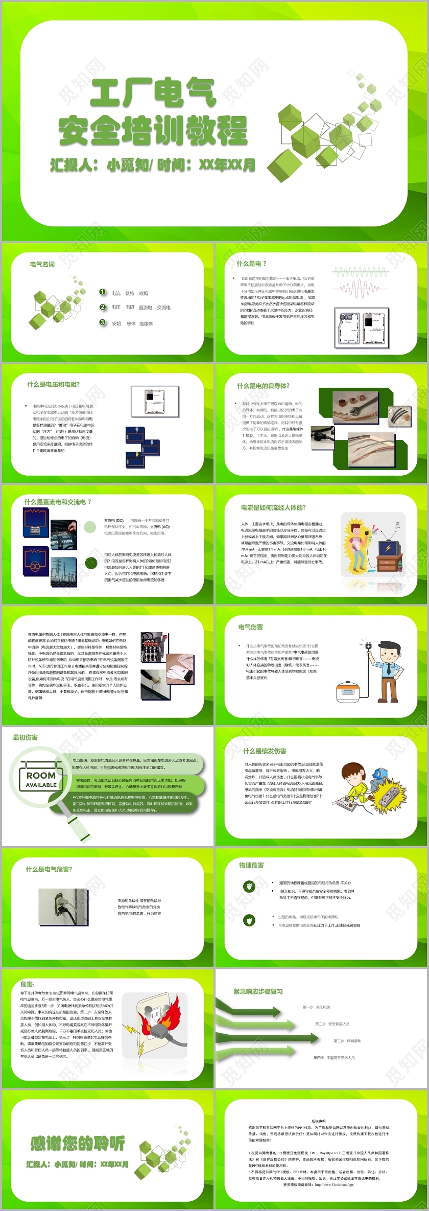 绿色几何简洁风工厂电气安全培训教程电气安全培训PPT模板