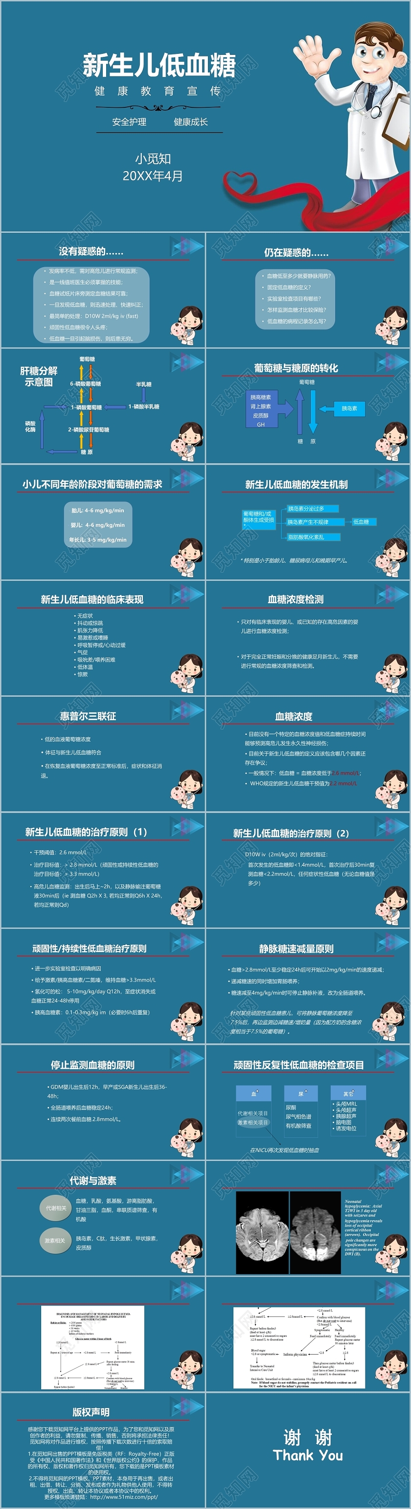 深蓝色新生儿低血糖护理医疗PPT